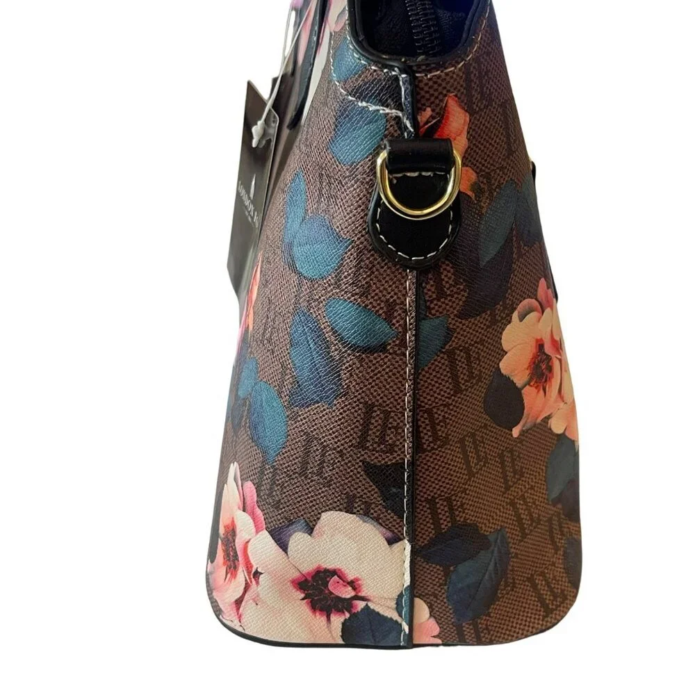 London Fog Stafford Brown Floral Shoulder Bag Satchel Handbag NEW
